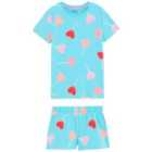 M&S Cotton Rich Heart Lolly Short Pyjama Set, 7-12 Years, Blue Mix