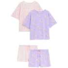 M&S Pure Cotton Marble & Dog Short Pyjama Sets, 2 Pack, 7-12 Years, Pink