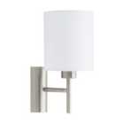 Eglo Pasteri Satin Nickel/White Fabric Wall Light With Switch