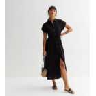 Black Drawstring Midi Shirt Dress