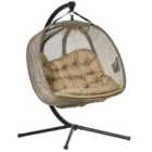 Outsunny Double Hanging Egg Chair 2 Seaters Swing Hammock With Cushion - Brown