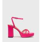 London Rebel Mid Pink Satin Strappy Platform Heel Sandals