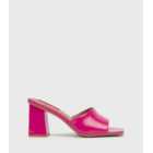 London Rebel Bright Pink Patent Block Heel Mule Sandals