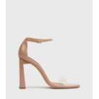London Rebel Pale Pink Patent Clear Strap Slim Block Heel Sandals