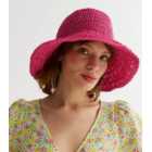Bright Pink Straw Effect Crochet Bucket Hat