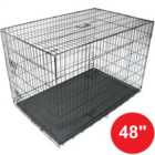Black 48" Pet Cages Metal Dog Cat Puppy Carrier Crate Animal Vet Transport Tray