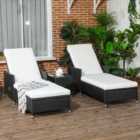 Outsunny 3-Pieces Rattan Sun Lounger, Patio Chaise Lounge Chair Set with Adjustable Backrest, Soft Cushions, Cream White