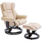 HOMCOM PU Leather Manual Reclining Armchair Footstool Set Padded Seat Cream