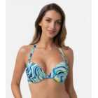 Dorina Blue Swirl Halter Neck Super Push Up Bikini Top