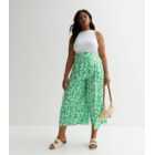 Curves Green Floral Wide Leg Crop Trousers