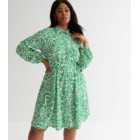 Curves Green Animal Print Belted Mini Shirt Dress