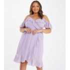 QUIZ Curves Lilac Metallic Spot Frill Midi Wrap Dress