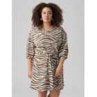 Vero Moda Curves Brown Zebra Print Belted Mini Shirt Dress