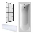 Shower Bath Bundle Single End Round Tub, Front Panel & Square Bath Screen, 1700mm x 750mm - Black Framed - Balterley
