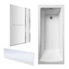 Shower Bath Bundle Single End Square Tub, Front Panel & Square Screen with Fixed Panel & Rail, 1700mm x 750mm - Chrome - Balterley