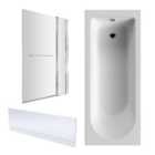 Shower Bath Bundle Single End Round Tub, Front Panel & Square Screen with Fixed Panel & Rail, 1700mm x 700mm - Chrome - Balterley