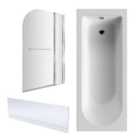 Shower Bath Bundle Single End Round Tub, Front Panel & Round Screen with Fixed Panel & Rail, 1700mm x 750mm - Chrome - Balterley