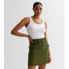 Khaki Crinkle Cargo Mini Skirt