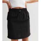 Black Crinkle Cargo Mini Skirt 