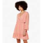 Apricot Pink Crinkle Chiffon Mini Wrap Dress