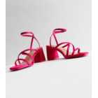 Little Mistress Bright Pink Diamanté Strappy Block Heel Sandals