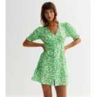 Green Floral Button Front Mini Dress