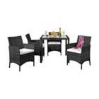 5Pc Rattan Dining Set Garden Patio Furniture - 4 Chairs & Square Table With Waterproof Cover - Black