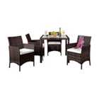 5pc Rattan 4 Chairs & Square Table w/ Cover - Brown