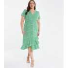 QUIZ Curves Light Green Abstract Tiered Frill Midi Dress