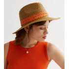 Tan Straw Woven Trim Fedora Hat