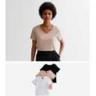3 Pack Black Brown and White V Neck T-Shirts