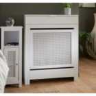 Small Radiator Cover with Drawer and Rattan Panels in White