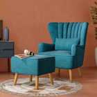 Living and Home Upholstered Wingback Chair Armchair And Footstool - Blue