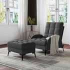 Living and Home Wide Velvet Recliner Armchair With Ottoman - Grey