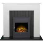 Adam Chessington Fireplace in Pure White & Black with Oslo Electric Inset Stove, 48 Inch