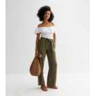 JDY Tall Olive Linen Blend Belted Trousers