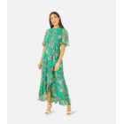 Yumi Green Floral Belted Frill Midi Wrap Dress