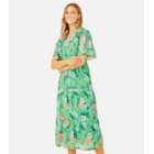 Yumi Green Floral Flutter Sleeve Midi Wrap Dress