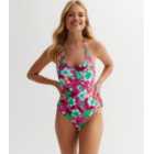 ONLY Pink Floral Halter Swimsuit