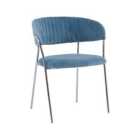 Premier Housewares Dining Chair Light Blue Velvet Chrome Finish Metal