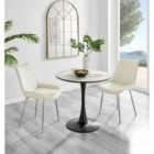 Furniture Box Elina White Marble Effect Round Dining Table and 2 Cream Pesaro Silver Chairs