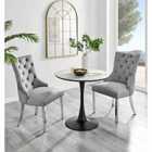 Furniture Box Elina White Marble Effect Round Dining Table and 2 Grey Belgravia Chairs
