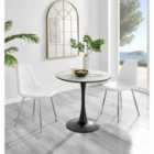 Furniture Box Elina White Marble Effect Round Dining Table and 2 White Corona Silver Chairs