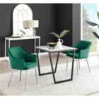 Furniture Box Carson White Marble Effect Square Dining Table and 2 Green Calla Silver Leg Chairs
