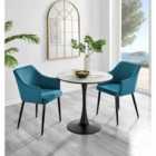 Furniture Box Elina White Marble Effect Round Dining Table and 2 Blue Calla Black Leg Chairs