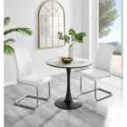 Furniture Box Elina White Marble Effect Round Dining Table and 2 White Lorenzo Chairs