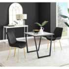Furniture Box Carson White Marble Effect Square Dining Table and 2 Black Pesaro Gold Leg Chairs