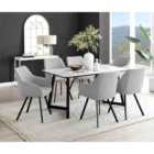 Furniture Box Carson White Marble Effect Dining Table and 6 Light Grey Falun Black Leg Chairs