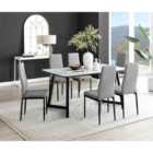 Furniture Box Carson White Marble Effect Dining Table and 6 Grey Milan Black Leg Chairs