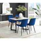 Furniture Box Carson White Marble Effect Dining Table and 4 Navy Pesaro Black Leg Chairs